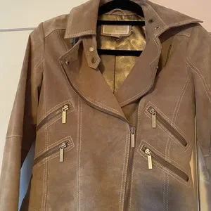 ジャケット MICHAEL KORS Women Jackets MR520EXBQZ 214CAFE BEIGE MICHAEL Michael Kors Women's Beige Leather Moto Jacket Size